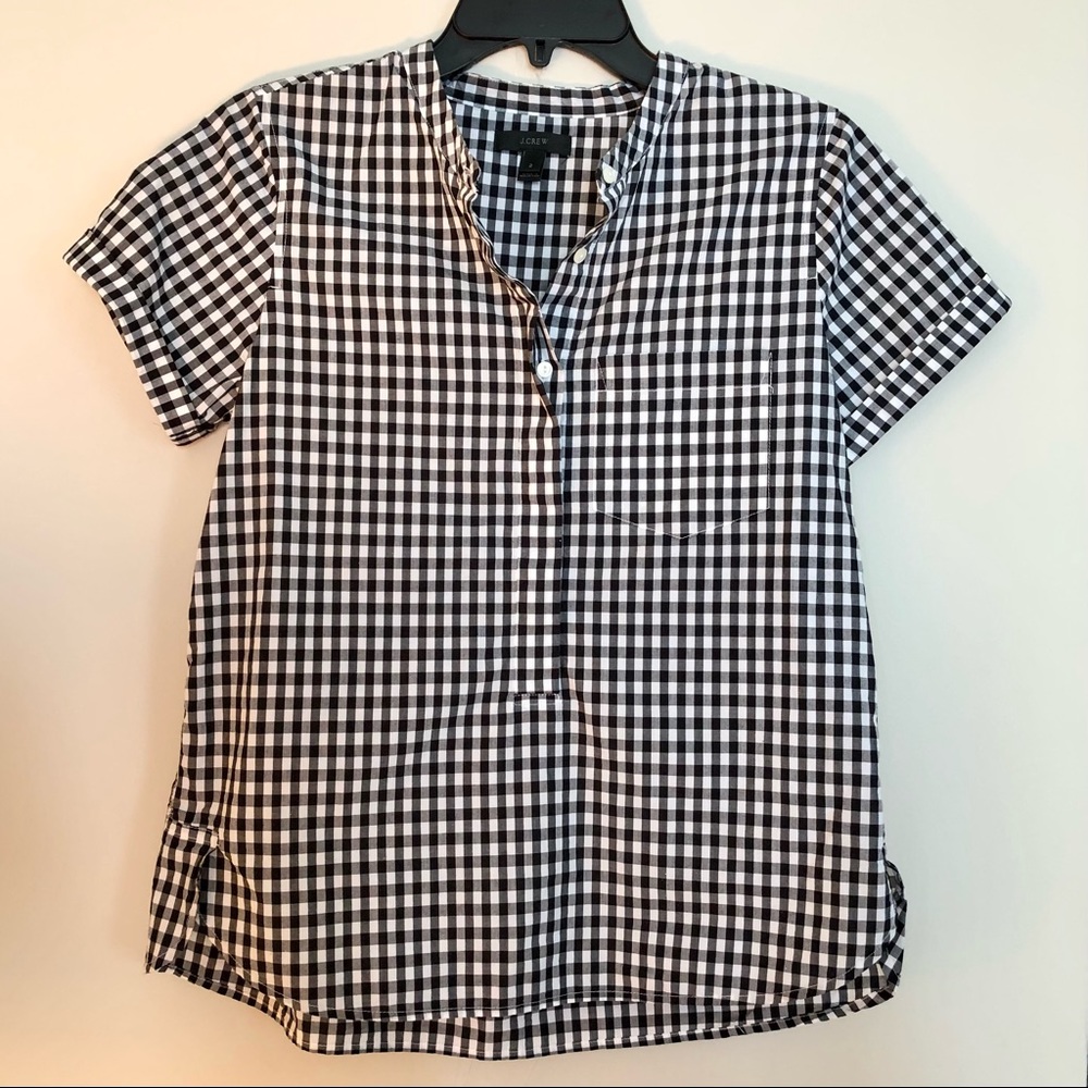 JCrew Women’s Classic Fit Gingham Print Blouse with Split Hem Detail